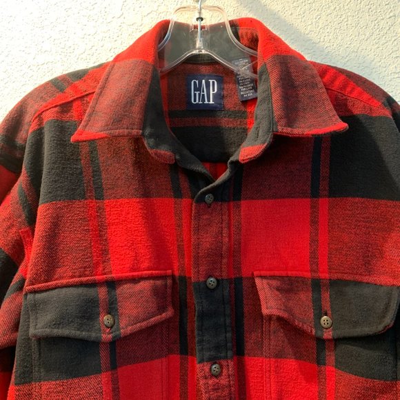 Grunge cotton Gap flannel plaid shirt red and black size M pre-owned good cond - Picture 2 of 10